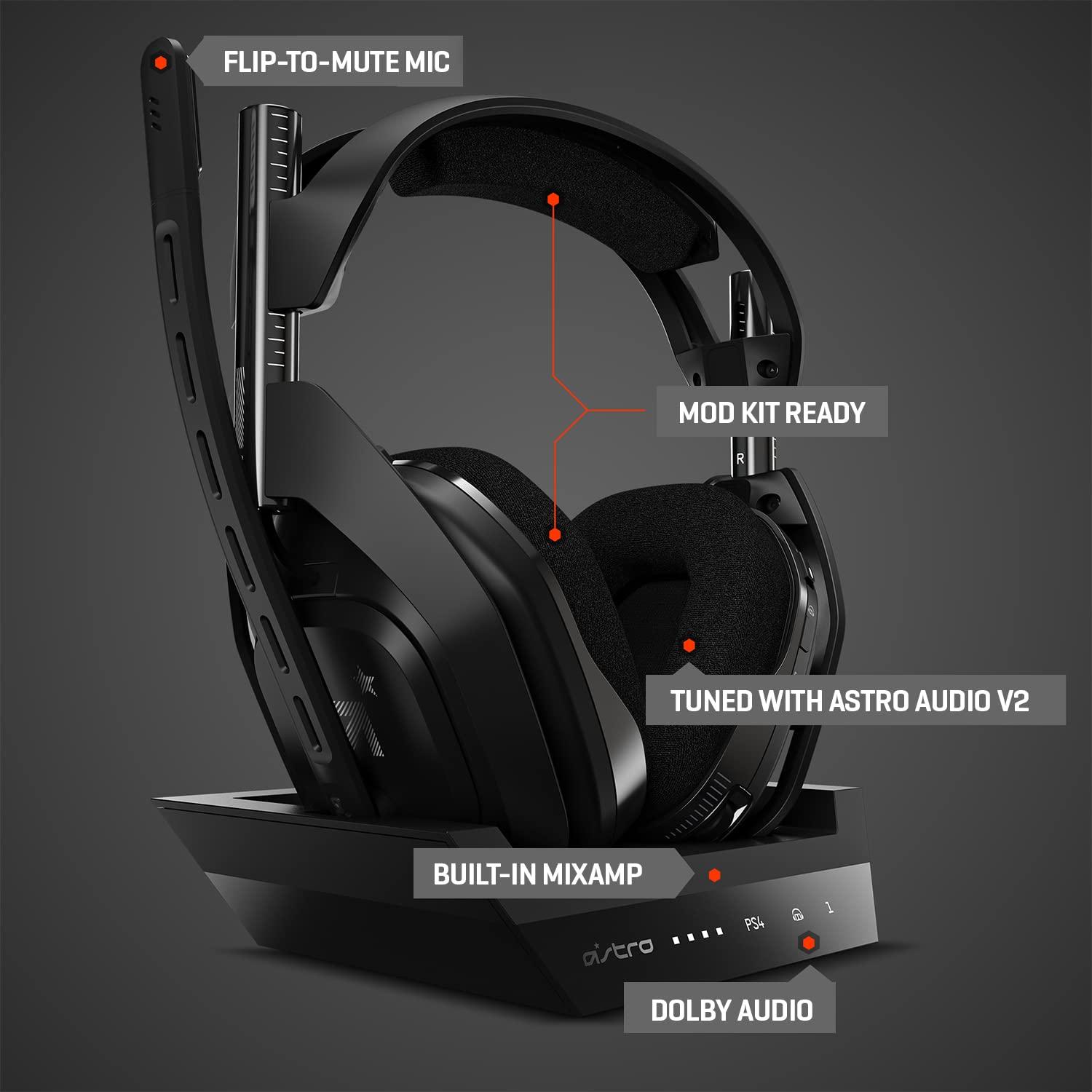 imageASTRO Gaming A50 Wireless Headset  Base Station Gen 4  Compatible With PS5 PS4 PC Mac  BlackSilverPlayStation 5  PlayStation 4  PC