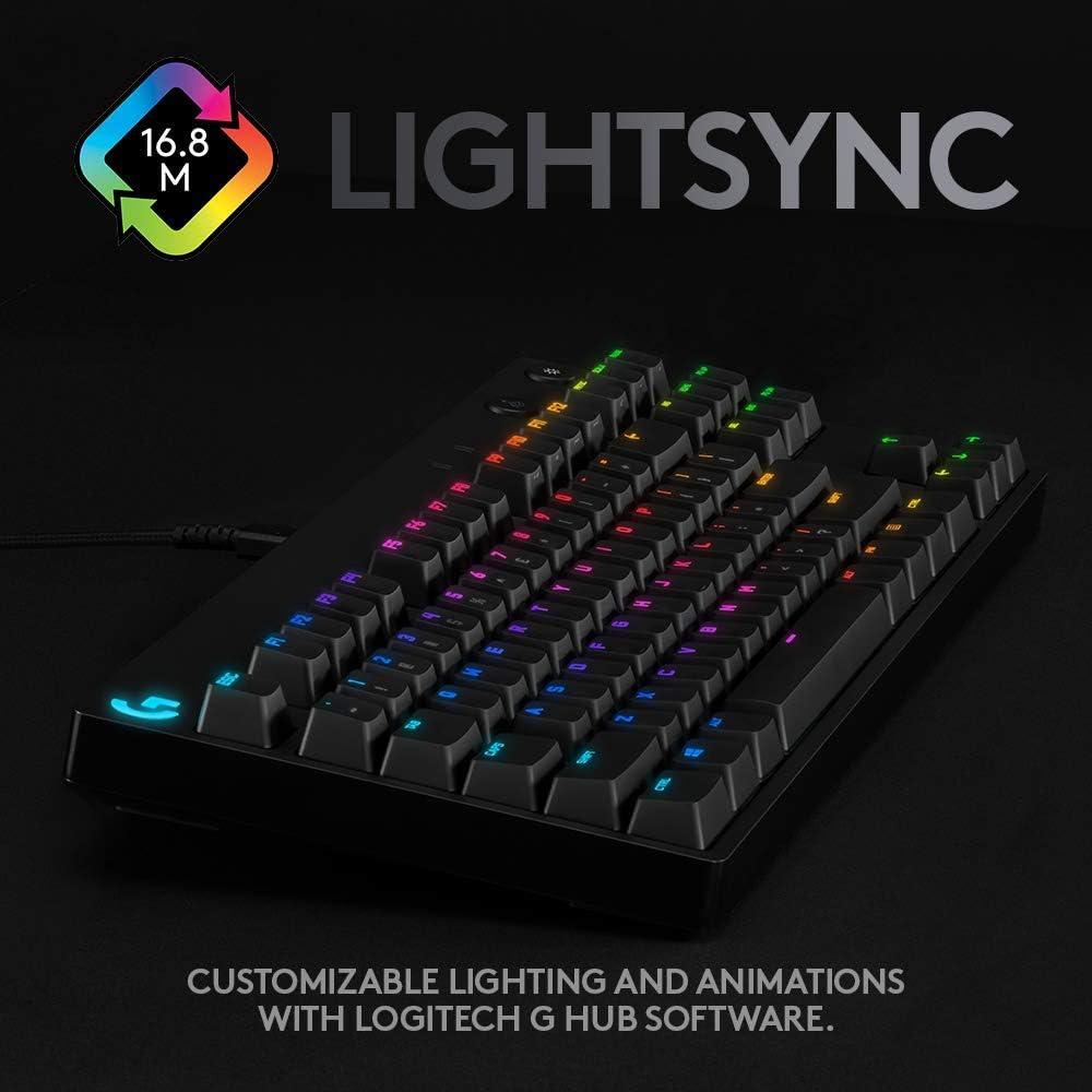 imageLogitech G PRO Mechanical Gaming Keyboard Ultra Portable Tenkeyless Design Detachable Micro USB Cable 168 Million Color LIGHTSYNC RGB Backlit Keys