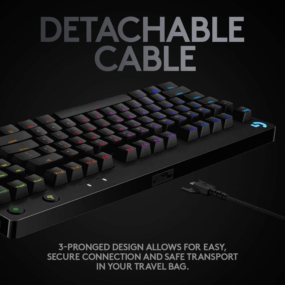 imageLogitech G PRO Mechanical Gaming Keyboard Ultra Portable Tenkeyless Design Detachable Micro USB Cable 168 Million Color LIGHTSYNC RGB Backlit Keys