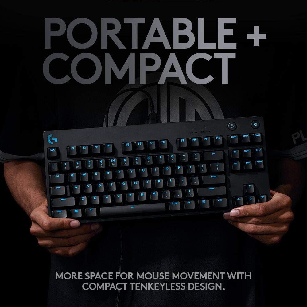imageLogitech G PRO Mechanical Gaming Keyboard Ultra Portable Tenkeyless Design Detachable Micro USB Cable 168 Million Color LIGHTSYNC RGB Backlit Keys
