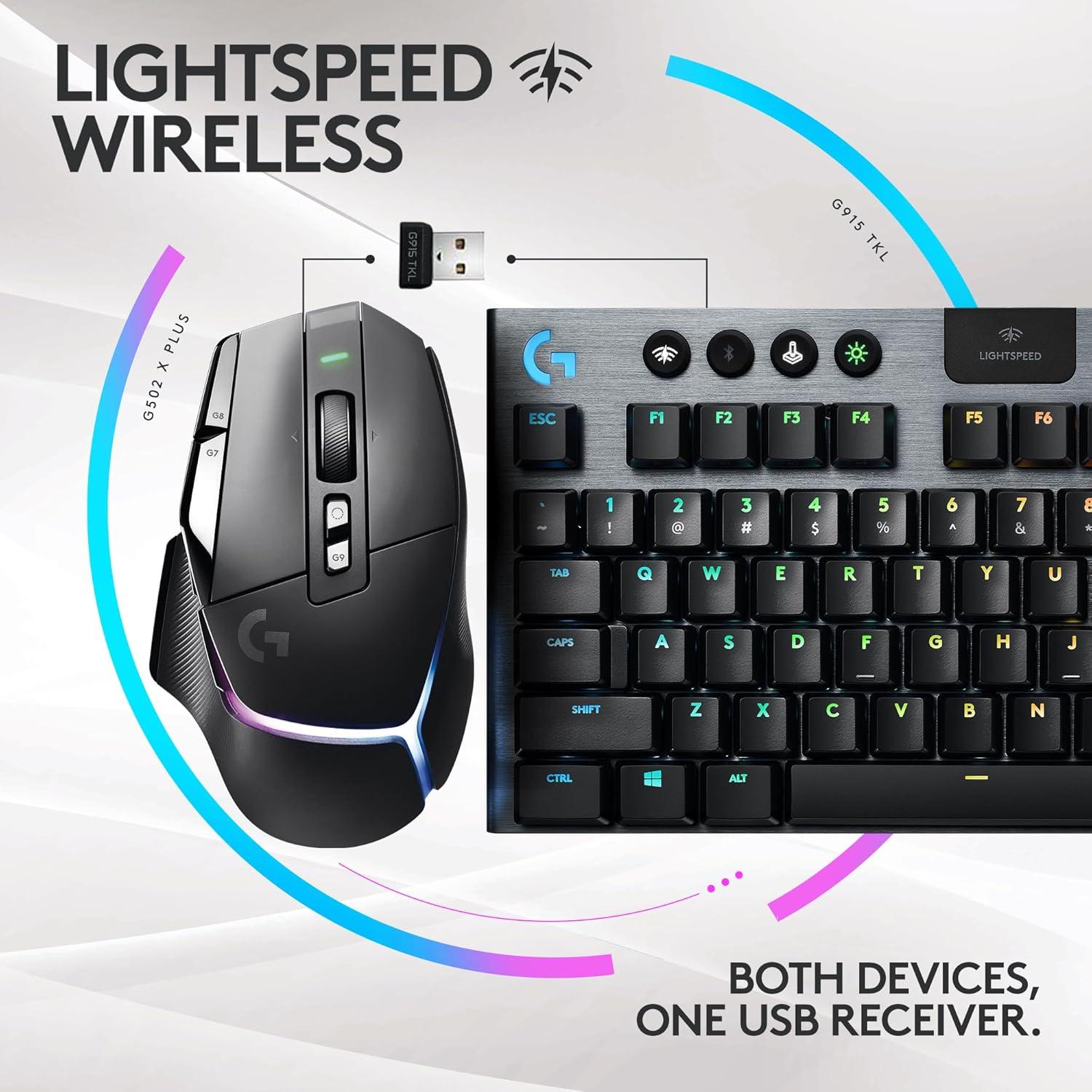 imageLogitech G502 X Plus Lightspeed Wireless Gaming Mouse  G915 TKL Mechanical Gaming Keyboard Tactile  Black