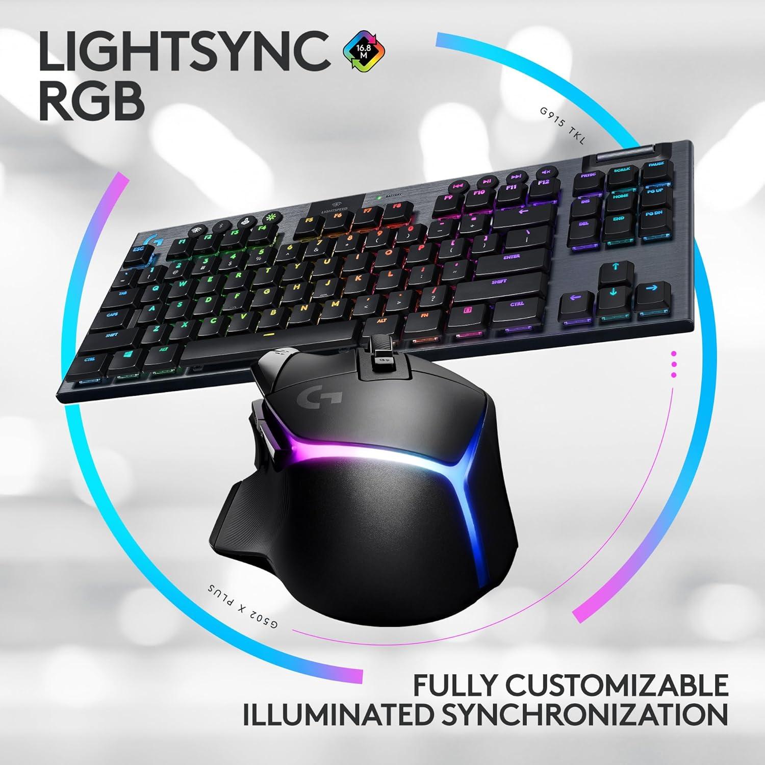 imageLogitech G502 X Plus Lightspeed Wireless Gaming Mouse  G915 TKL Mechanical Gaming Keyboard Tactile  Black