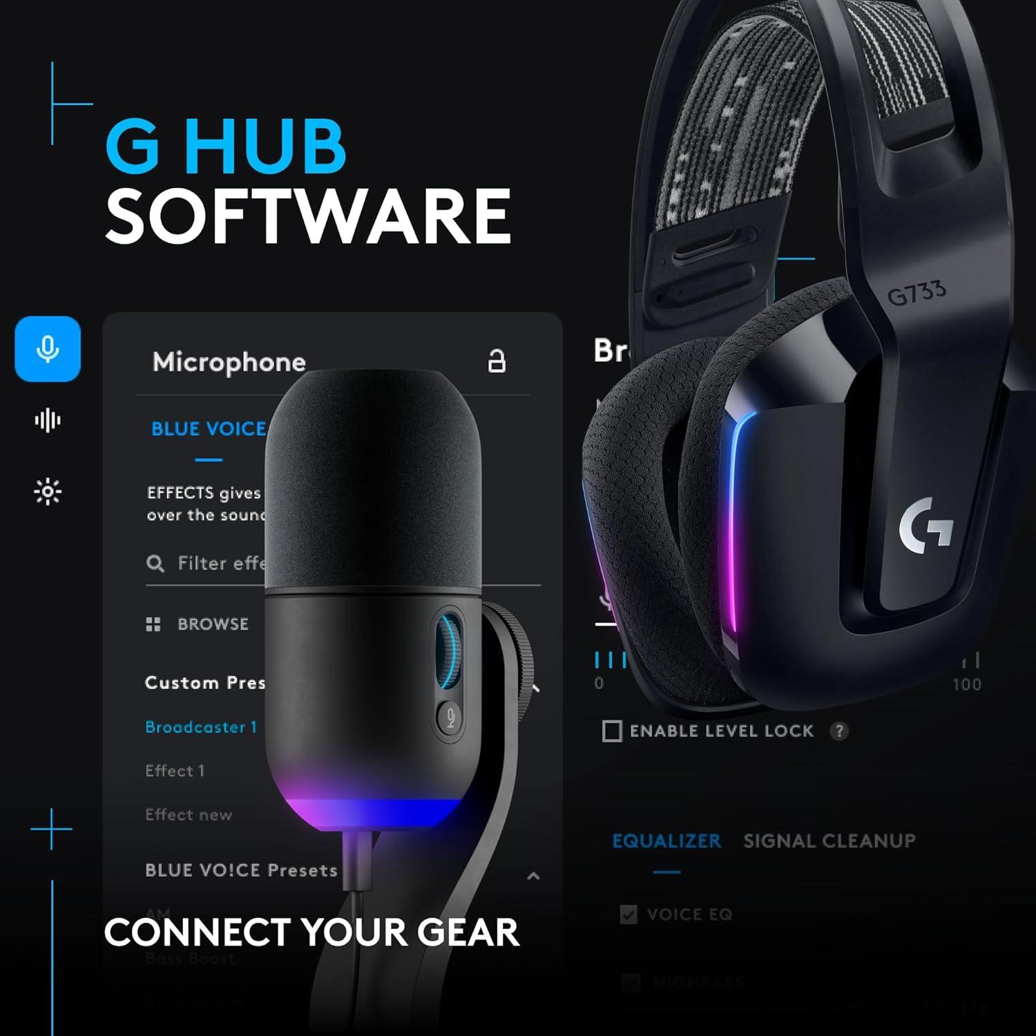imageLogitech G733 Lightspeed Wireless Gaming Headset Yeti GX Dynamic RGB Gaming Microphone with LIGHTSYNC USB  BlackBlack