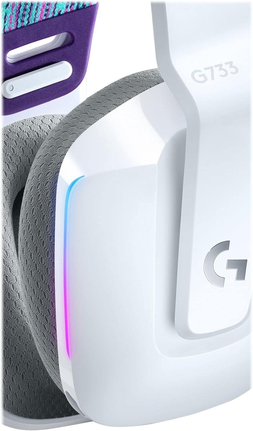 imageLogitech G733 Lightspeed Wireless Gaming Headset with Suspension Headband LIGHTSYNC RGB Blue VOCE mic Technology and PROG Audio Drivers Lightweight 29 Hour Battery Life 20m Range  BlackWhite