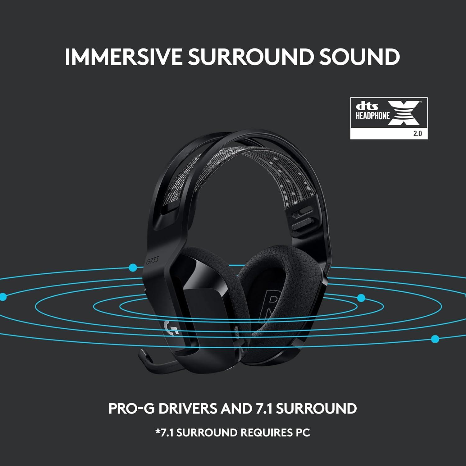 imageLogitech G733 Lightspeed Wireless Gaming Headset with Suspension Headband LIGHTSYNC RGB Blue VOCE mic Technology and PROG Audio Drivers Lightweight 29 Hour Battery Life 20m Range  BlackBlack