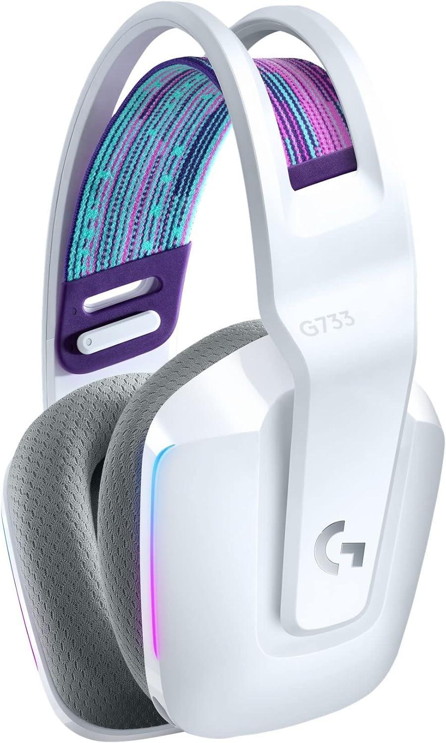 imageLogitech G733 Lightspeed Wireless Gaming Headset with Suspension Headband LIGHTSYNC RGB Blue VOCE mic Technology and PROG Audio Drivers Lightweight 29 Hour Battery Life 20m Range  BlackLilac