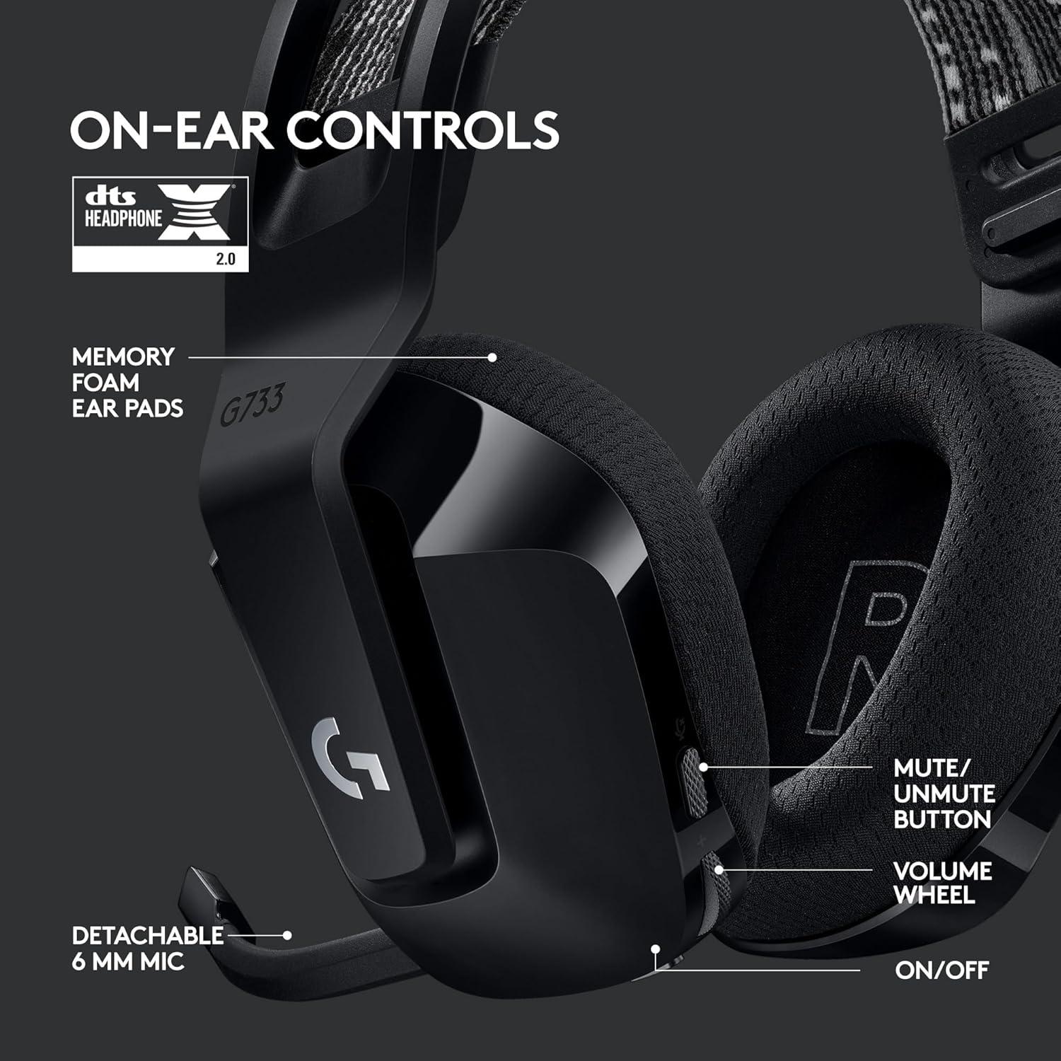 imageLogitech G733 Lightspeed Wireless Gaming Headset with Suspension Headband LIGHTSYNC RGB Blue VOCE mic Technology and PROG Audio Drivers Lightweight 29 Hour Battery Life 20m Range  BlackBlack