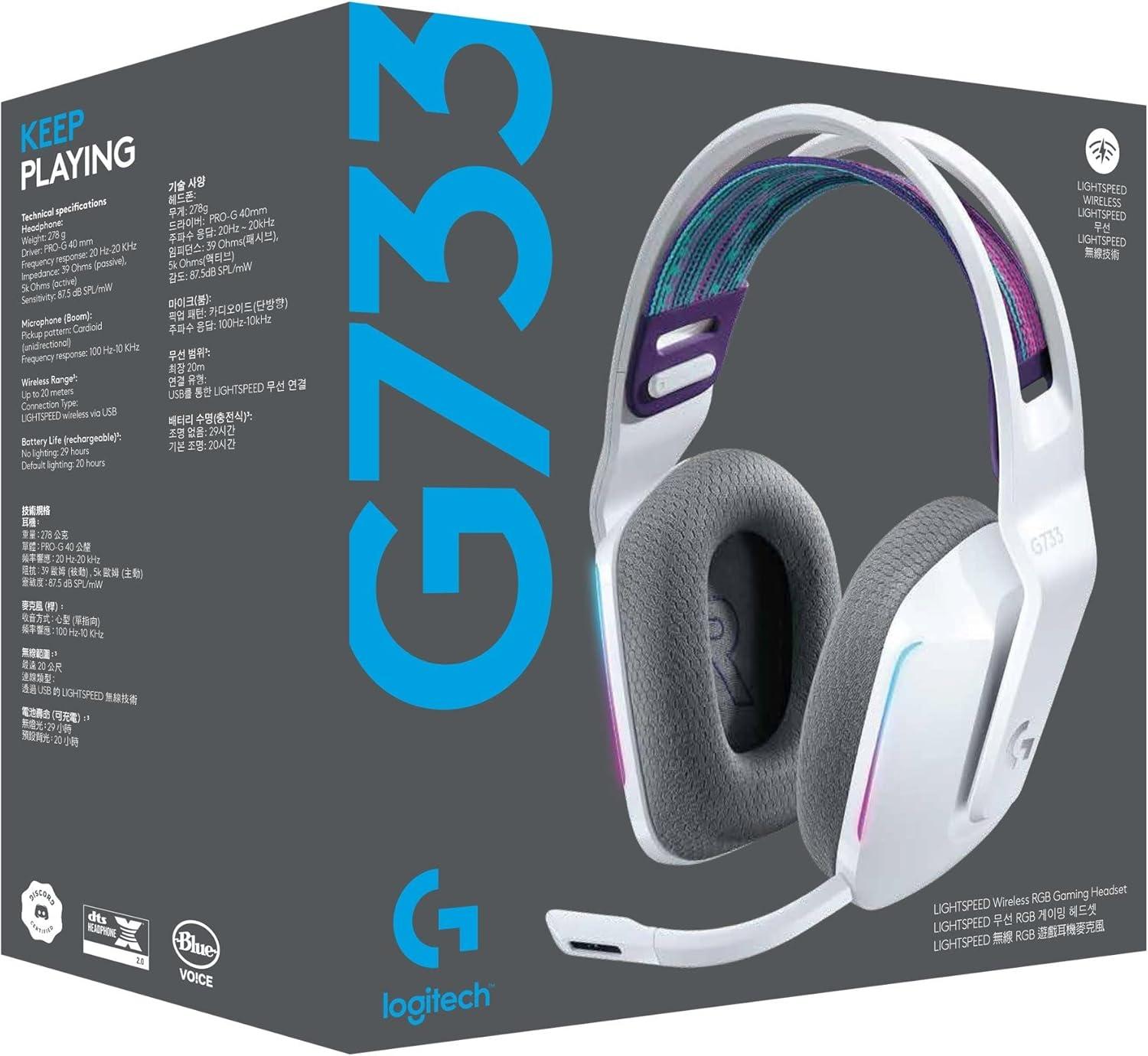 imageLogitech G733 Lightspeed Wireless Gaming Headset with Suspension Headband LIGHTSYNC RGB Blue VOCE mic Technology and PROG Audio Drivers Lightweight 29 Hour Battery Life 20m Range  BlackLilac