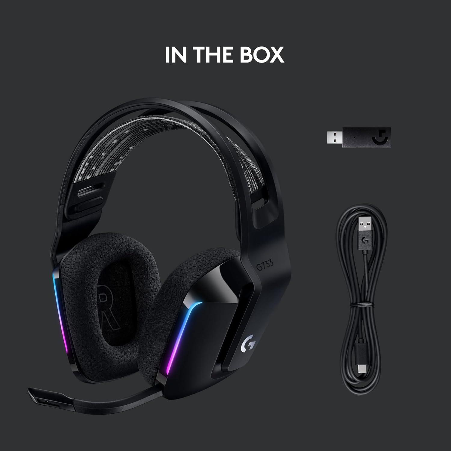 imageLogitech G733 Lightspeed Wireless Gaming Headset with Suspension Headband LIGHTSYNC RGB Blue VOCE mic Technology and PROG Audio Drivers Lightweight 29 Hour Battery Life 20m Range  BlackBlack