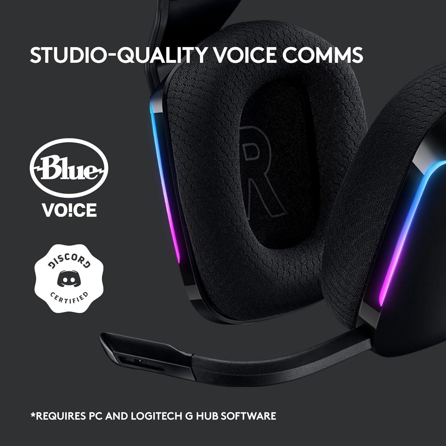 imageLogitech G733 Lightspeed Wireless Gaming Headset with Suspension Headband LIGHTSYNC RGB Blue VOCE mic Technology and PROG Audio Drivers Lightweight 29 Hour Battery Life 20m Range  BlackBlack