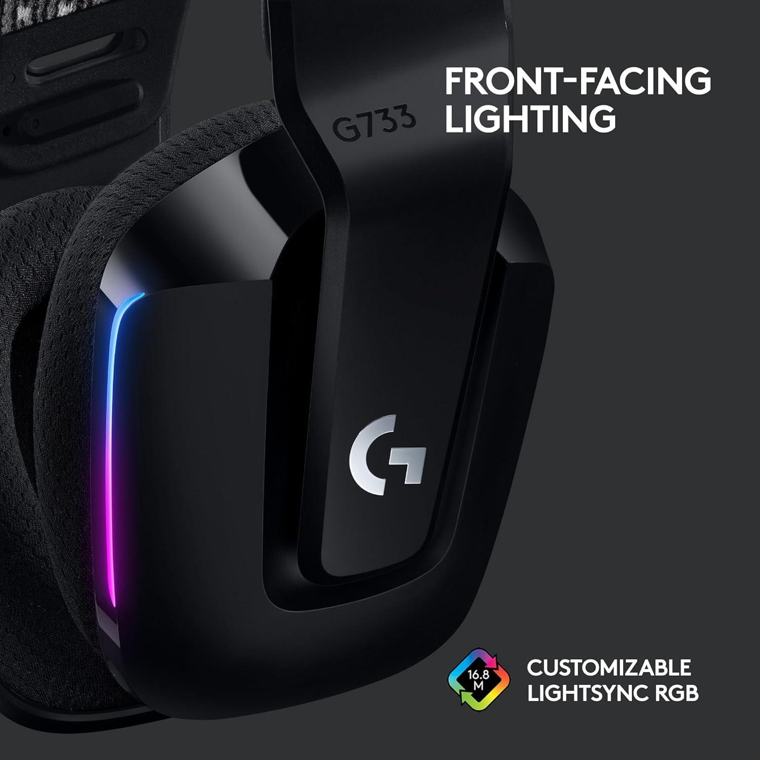 imageLogitech G733 Lightspeed Wireless Gaming Headset with Suspension Headband LIGHTSYNC RGB Blue VOCE mic Technology and PROG Audio Drivers Lightweight 29 Hour Battery Life 20m Range  BlackBlack
