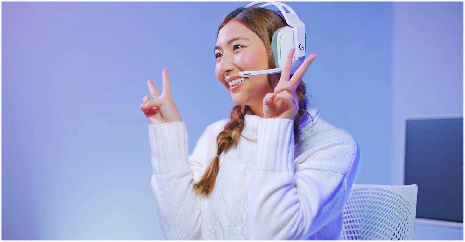 imageLogitech G733 Lightspeed Wireless Gaming Headset with Suspension Headband LIGHTSYNC RGB Blue VOCE mic Technology and PROG Audio Drivers Lightweight 29 Hour Battery Life 20m Range  BlackWhite