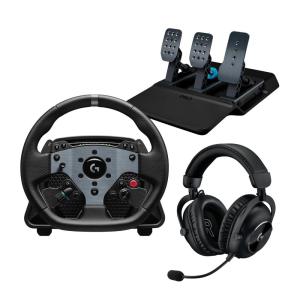 imageLogitech G PRO Racing Wheel Direct Drive PRO Racing Pedals Load Cell Brake PRO X 2 LIGHTSPEED Wireless Headset  For PC BlackWheel  Pedal  Headset