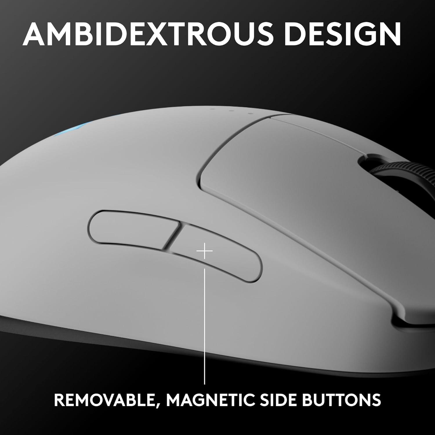 imageLogitech G PRO 2 Lightspeed Wireless Gaming Mouse Right or LeftHanded Mouse with up to 4 Customizable and Switchable Magnetic Side Buttons 44K DPI Sensor USBC Charging for PCMac  WhiteWhite