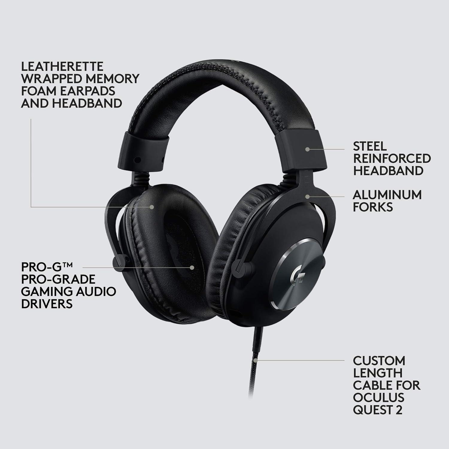 imageLogitech G PRO Gaming Headset for Oculus Quest 2  Oculus Ready  Customlength Cable  PROG Precision Gaming Audio Driver  Steel and Aluminum Build  LowLatency 35 mm Aux Connection