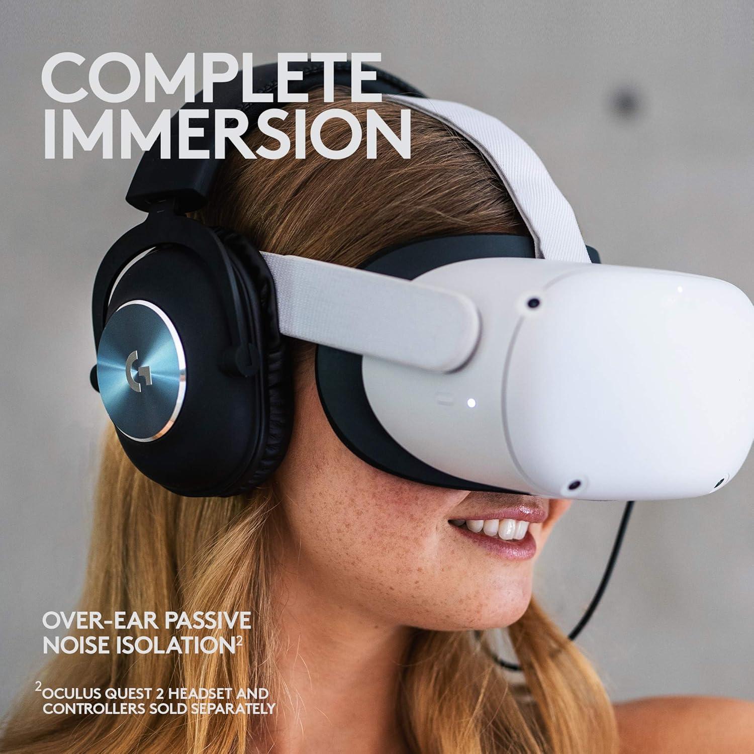 imageLogitech G PRO Gaming Headset for Oculus Quest 2  Oculus Ready  Customlength Cable  PROG Precision Gaming Audio Driver  Steel and Aluminum Build  LowLatency 35 mm Aux Connection
