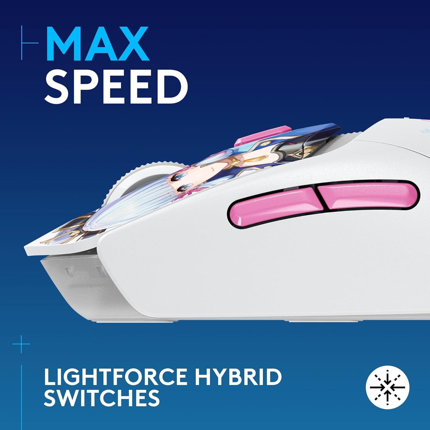 imageLogitech G309 Lightspeed Wireless Gaming Mouse Lightweight LIGHTFORCE Hybrid Switches Hero 25K Sensor 86g ampamp 300 hr Battery Life with AA Battery 6 Programmable Buttons PC ampamp Mac  BlackGenshin Impact Limited Edition