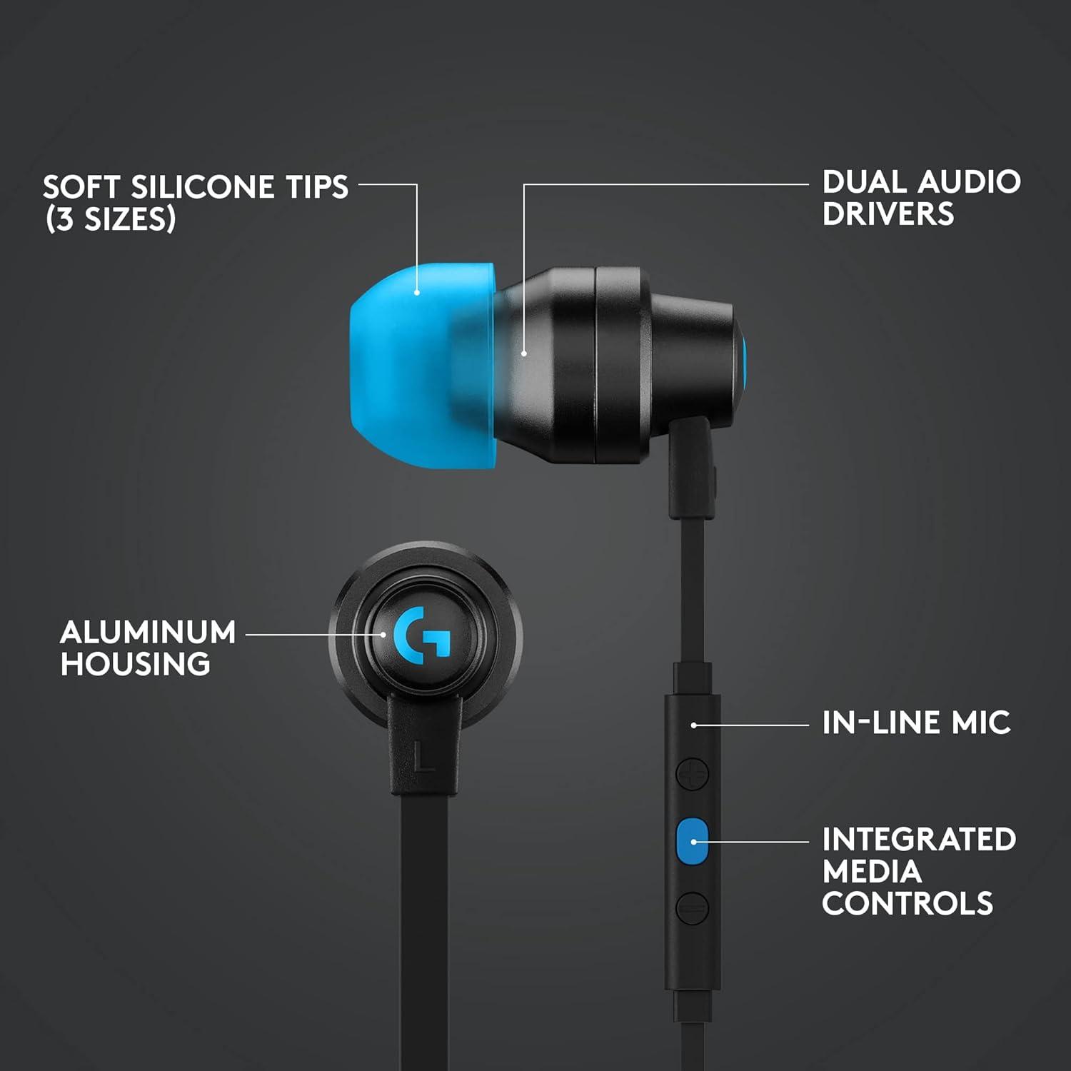 imageLogitech G333 Gaming Earphones with Dual Audio Drivers inline mic and Volume Control Compatible with PCPSXboxNintendoMobile with 35mm Aux or USBC Port  BlackBlack