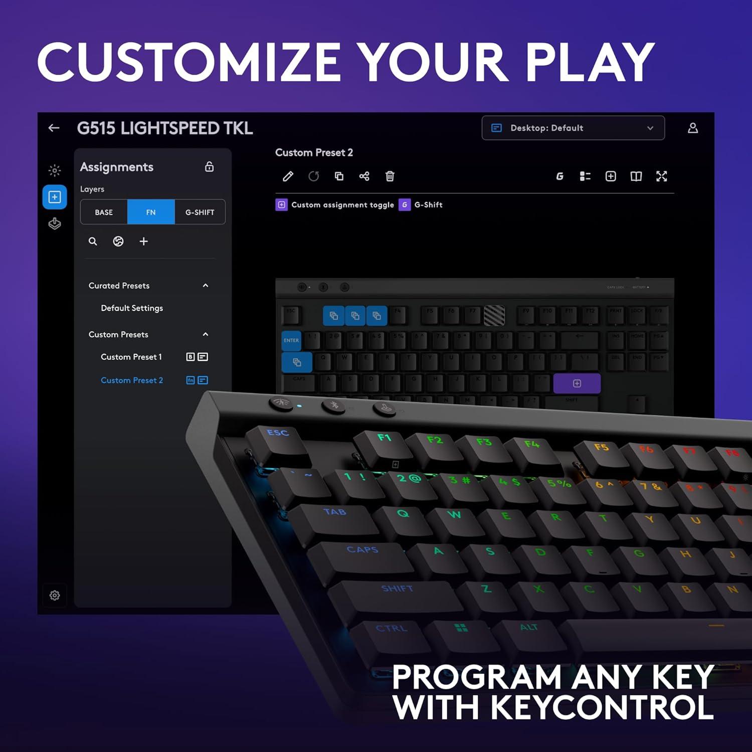 imageLogitech G515 Lightspeed TKL Low Profile Wireless Gaming Keyboard LIGHTSYNC RGB Thin Tenkeyless Design DoubleShot PBT Keycaps Linear Red Mechanical Switches  BlackBlack