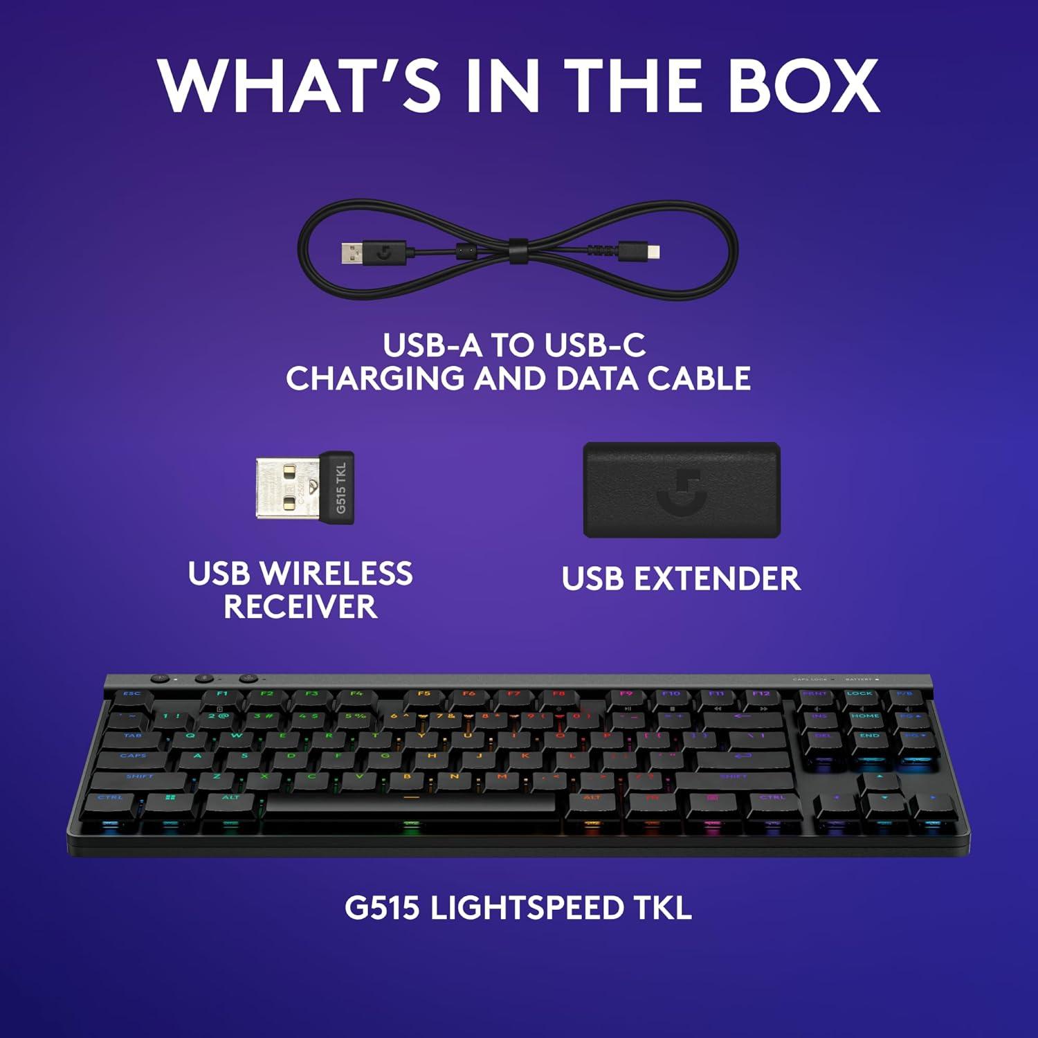 imageLogitech G515 Lightspeed TKL Low Profile Wireless Gaming Keyboard LIGHTSYNC RGB Thin Tenkeyless Design DoubleShot PBT Keycaps Linear Red Mechanical Switches  BlackBlack
