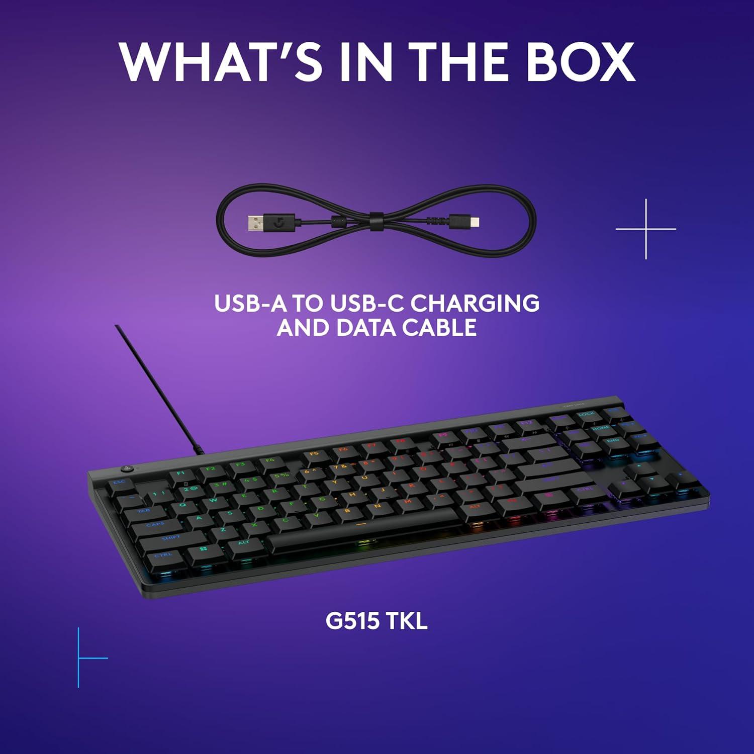 imageLogitech G515 Lightspeed TKL Low Profile Wireless Gaming Keyboard LIGHTSYNC RGB Thin Tenkeyless Design DoubleShot PBT Keycaps Linear Red Mechanical Switches  BlackBlack