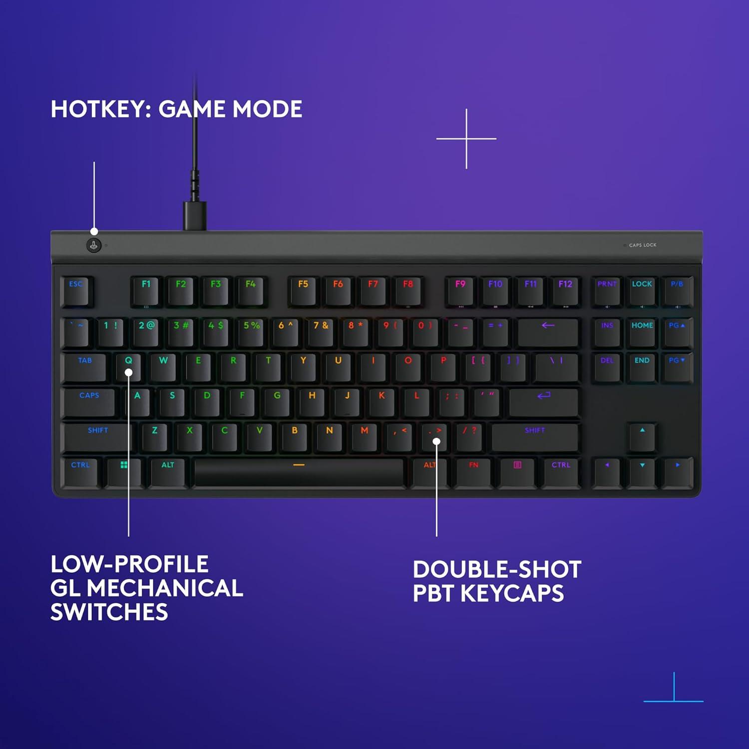imageLogitech G515 Lightspeed TKL Low Profile Wireless Gaming Keyboard LIGHTSYNC RGB Thin Tenkeyless Design DoubleShot PBT Keycaps Linear Red Mechanical Switches  BlackBlack