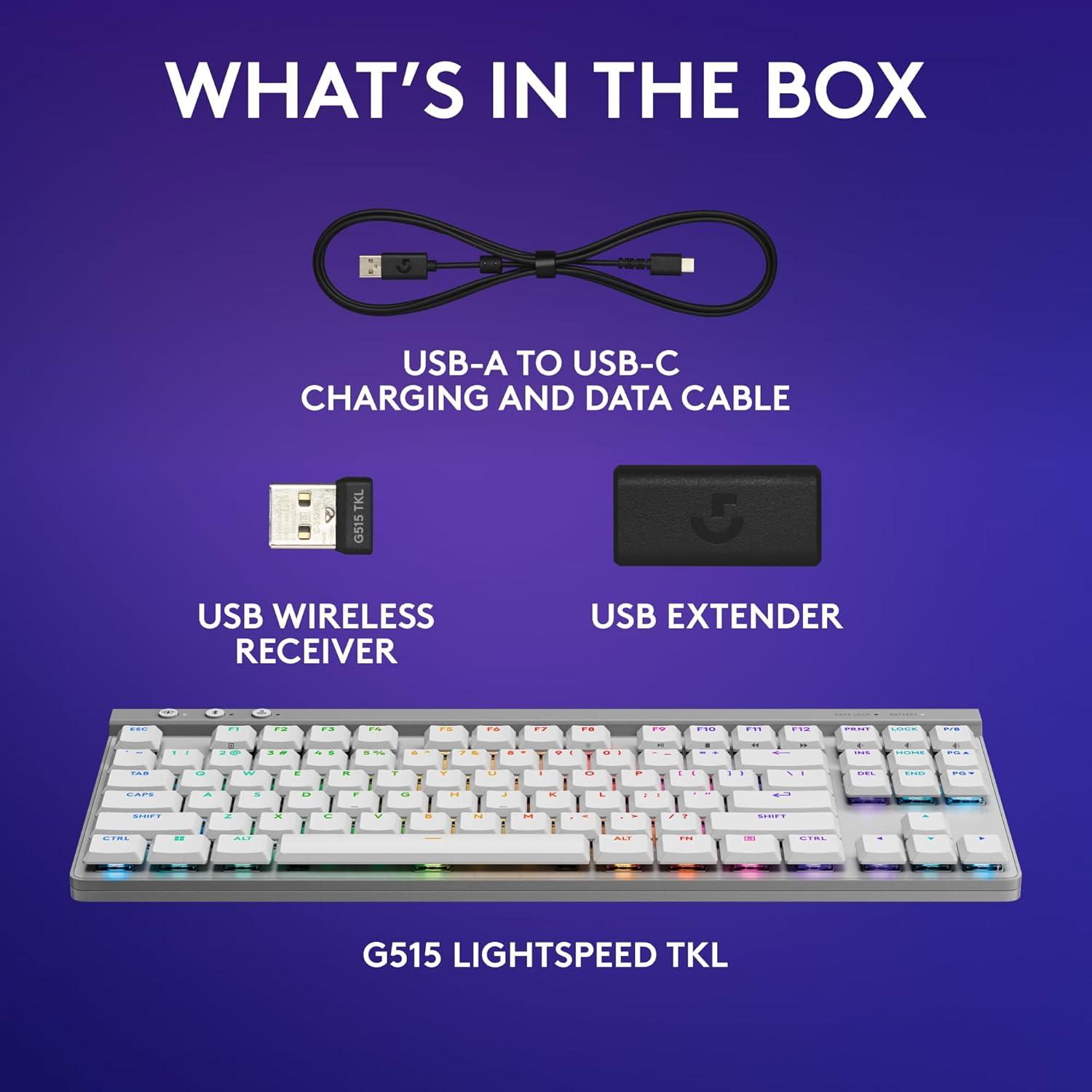 imageLogitech G515 Lightspeed TKL Low Profile Wireless Gaming Keyboard LIGHTSYNC RGB Thin Tenkeyless Design DoubleShot PBT Keycaps Linear Red Mechanical Switches  BlackWhite