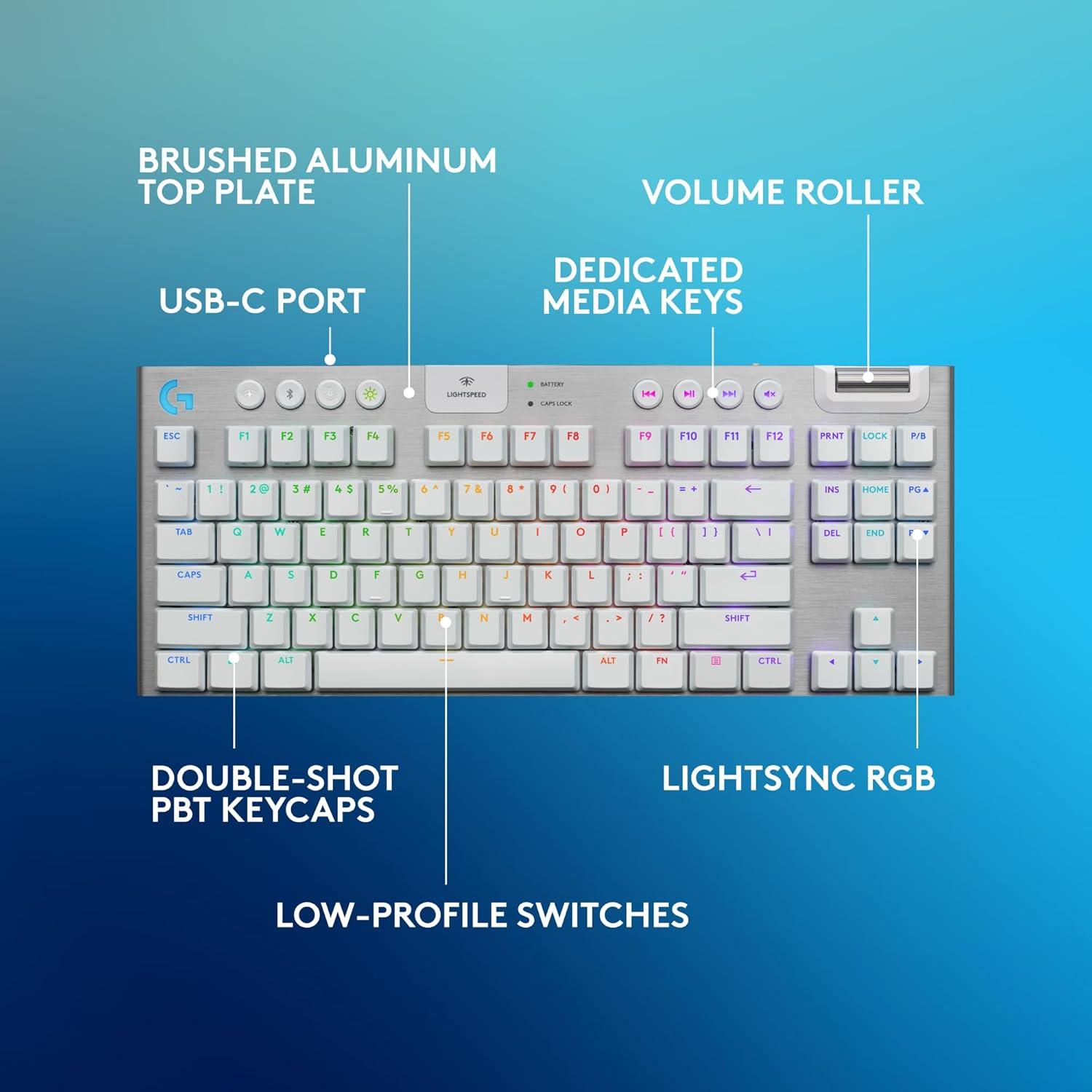 imageLogitech G915 X Lightspeed TKL Wireless Mechanical Gaming Keyboard DoubleShot PBT Keycaps Fully Programmable Keys RGB Backlit MacPC Gaming Keyboards Aluminum Finish GL Tactile Switches White