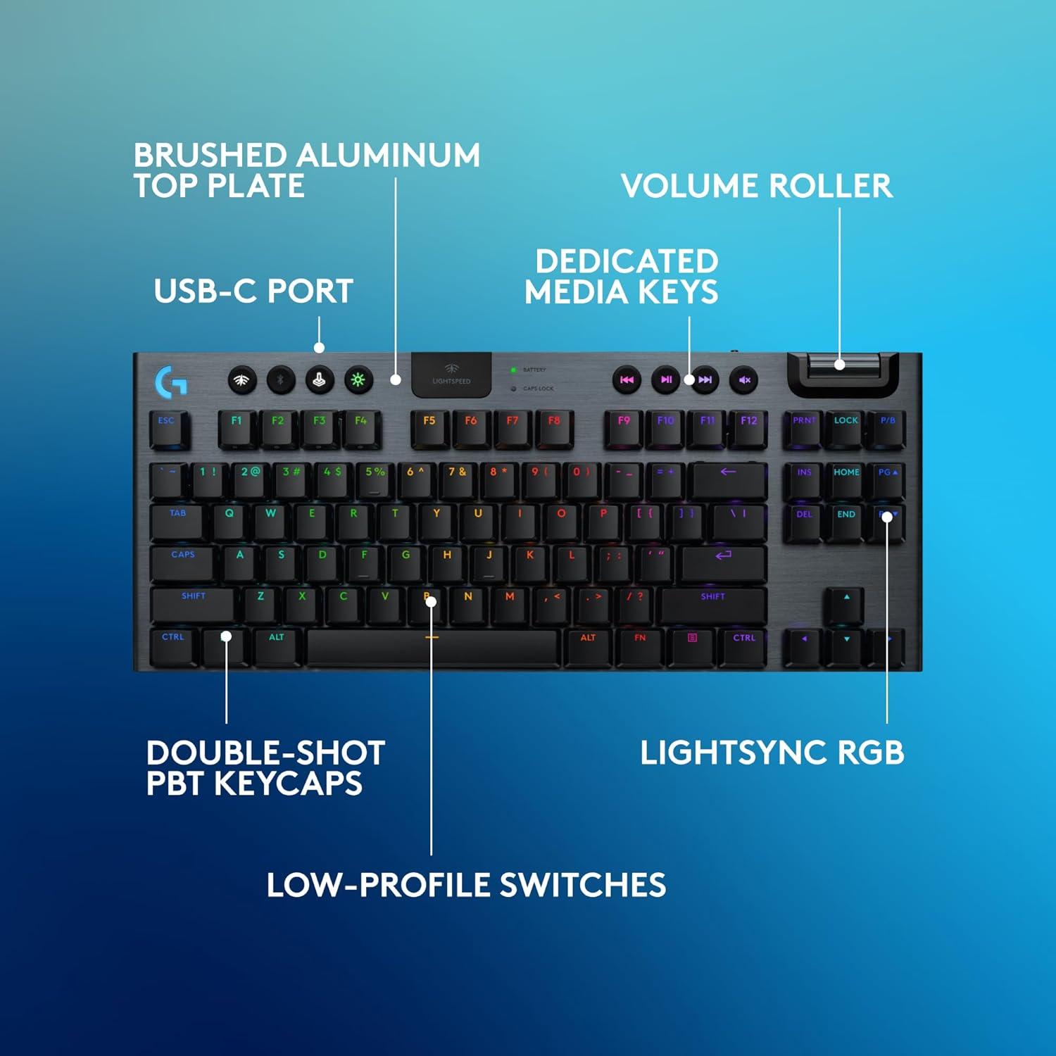 imageLogitech G915 X Lightspeed TKL Wireless Mechanical Gaming Keyboard DoubleShot PBT Keycaps Fully Programmable Keys RGB Backlit MacPC Gaming Keyboards Aluminum Finish GL Linear Switches Black