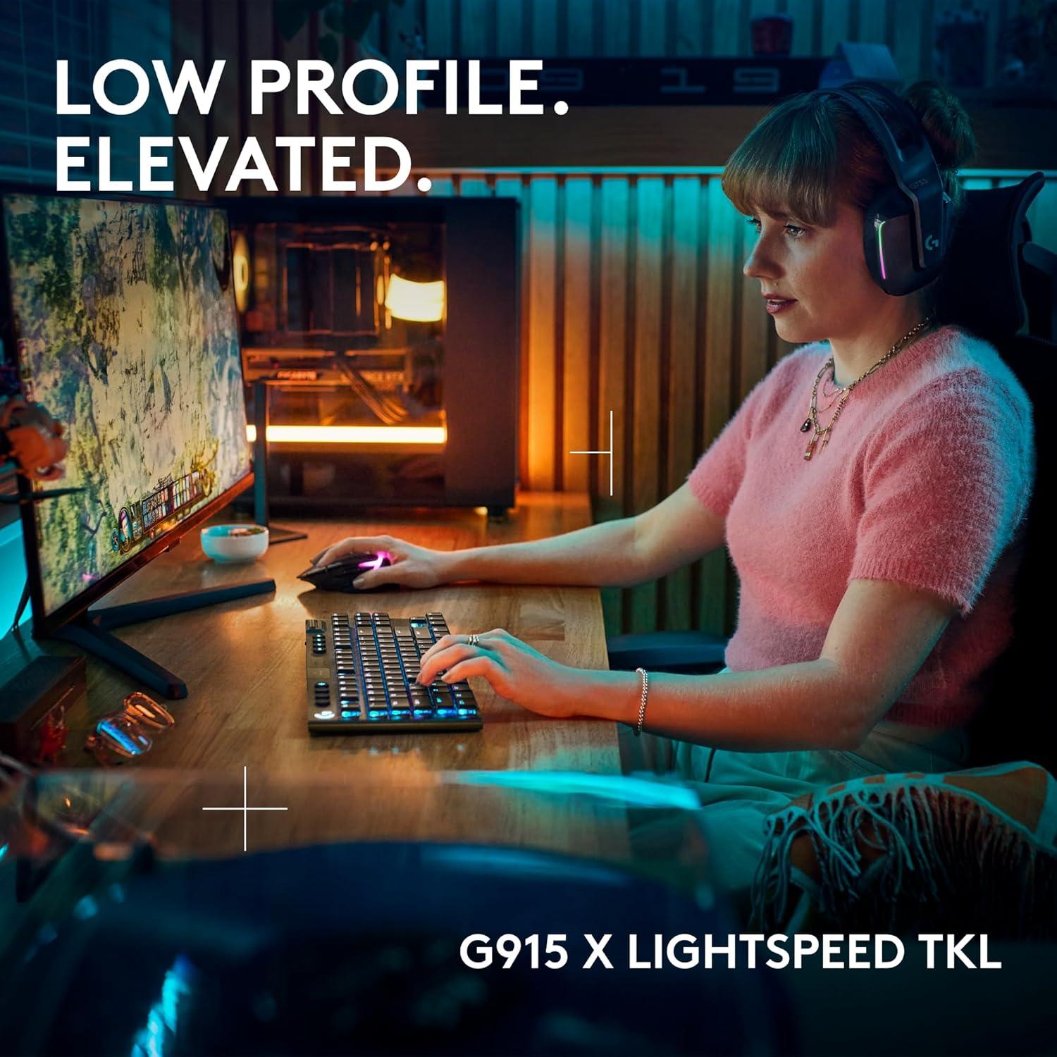 imageLogitech G915 X Lightspeed TKL Wireless Mechanical Gaming Keyboard DoubleShot PBT Keycaps Fully Programmable Keys RGB Backlit MacPC Gaming Keyboards Aluminum Finish GL Clicky Switches Black