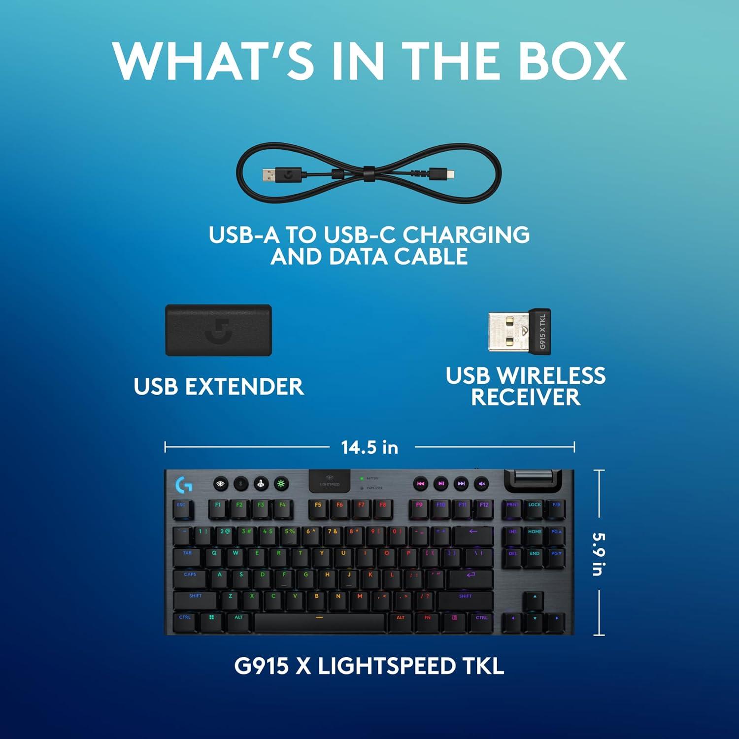 imageLogitech G915 X Lightspeed TKL Wireless Mechanical Gaming Keyboard DoubleShot PBT Keycaps Fully Programmable Keys RGB Backlit MacPC Gaming Keyboards Aluminum Finish GL Tactile Switches Black