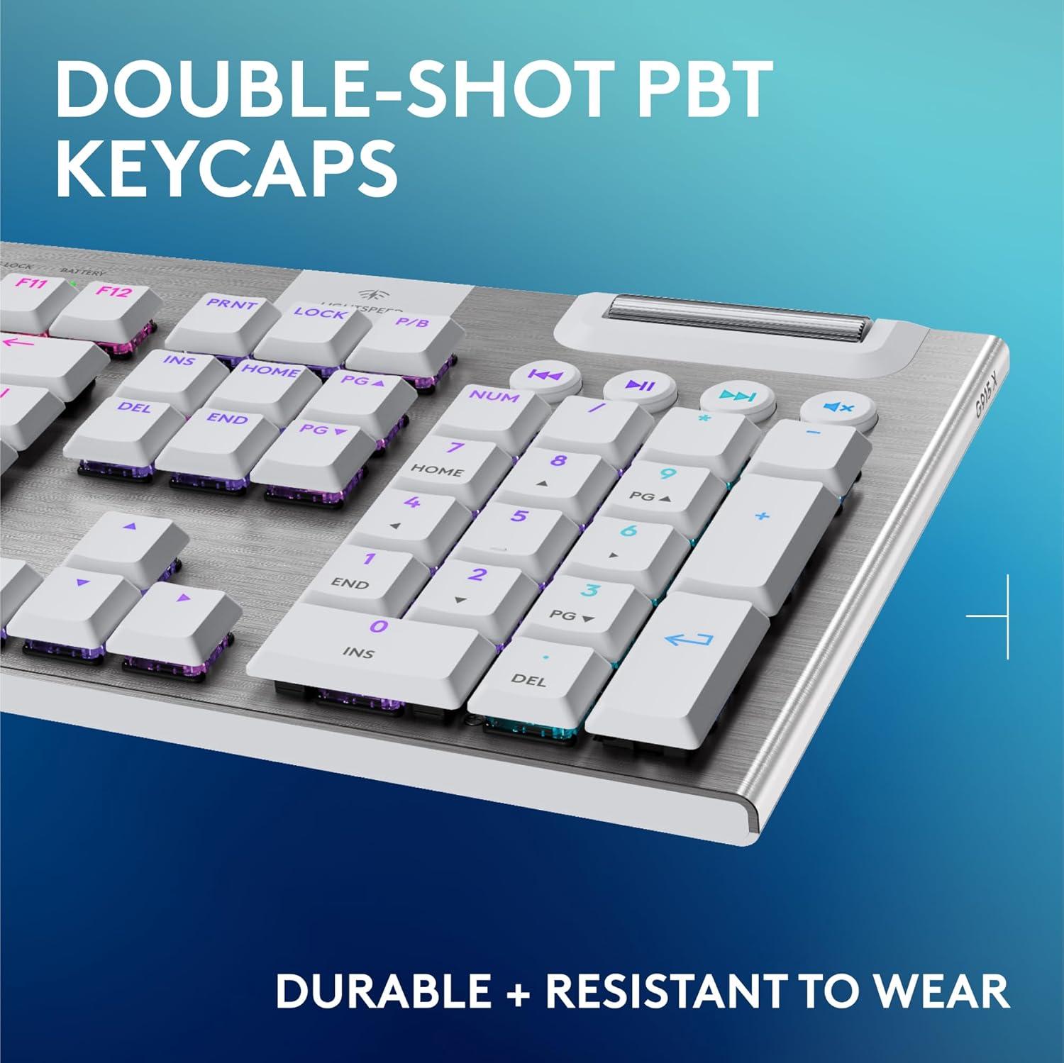 imageLogitech G915 X Lightspeed Wireless Mechanical Gaming Keyboard DoubleShot PBT Keycaps Fully Programmable Keys RGB Backlit MacPC Gaming Keyboards Aluminum Finish GL Clicky Switches BlackWhite