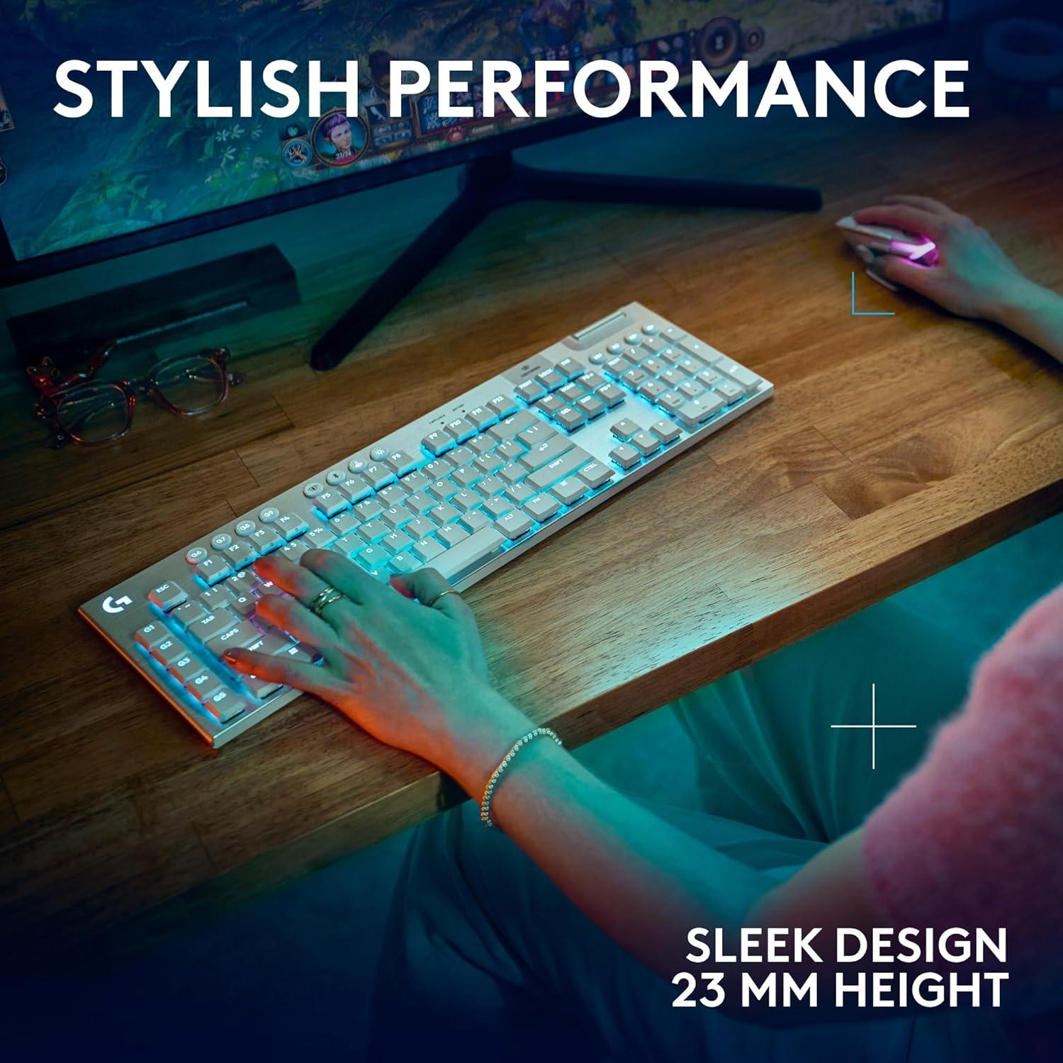 imageLogitech G915 X Lightspeed Wireless Mechanical Gaming Keyboard DoubleShot PBT Keycaps Fully Programmable Keys RGB Backlit MacPC Gaming Keyboards Aluminum Finish GL Clicky Switches BlackWhite