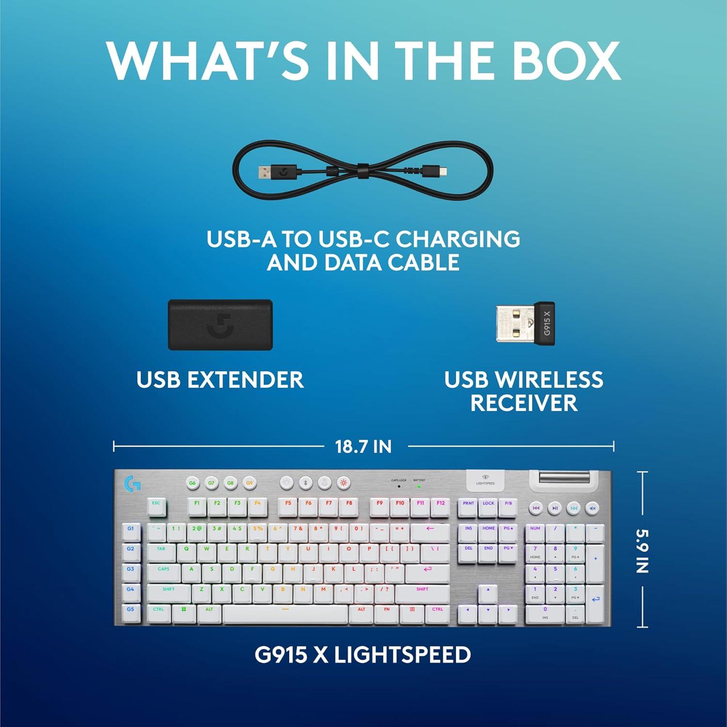 imageLogitech G915 X Lightspeed Wireless Mechanical Gaming Keyboard DoubleShot PBT Keycaps Fully Programmable Keys RGB Backlit MacPC Gaming Keyboards Aluminum Finish GL Clicky Switches BlackWhite