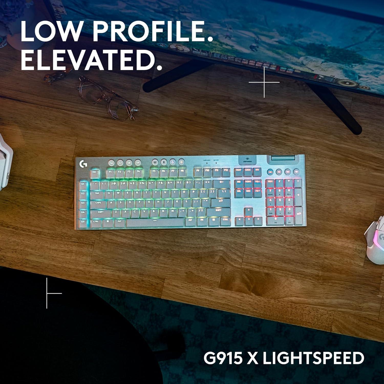 imageLogitech G915 X Lightspeed Wireless Mechanical Gaming Keyboard DoubleShot PBT Keycaps Fully Programmable Keys RGB Backlit MacPC Gaming Keyboards Aluminum Finish GL Clicky Switches BlackWhite