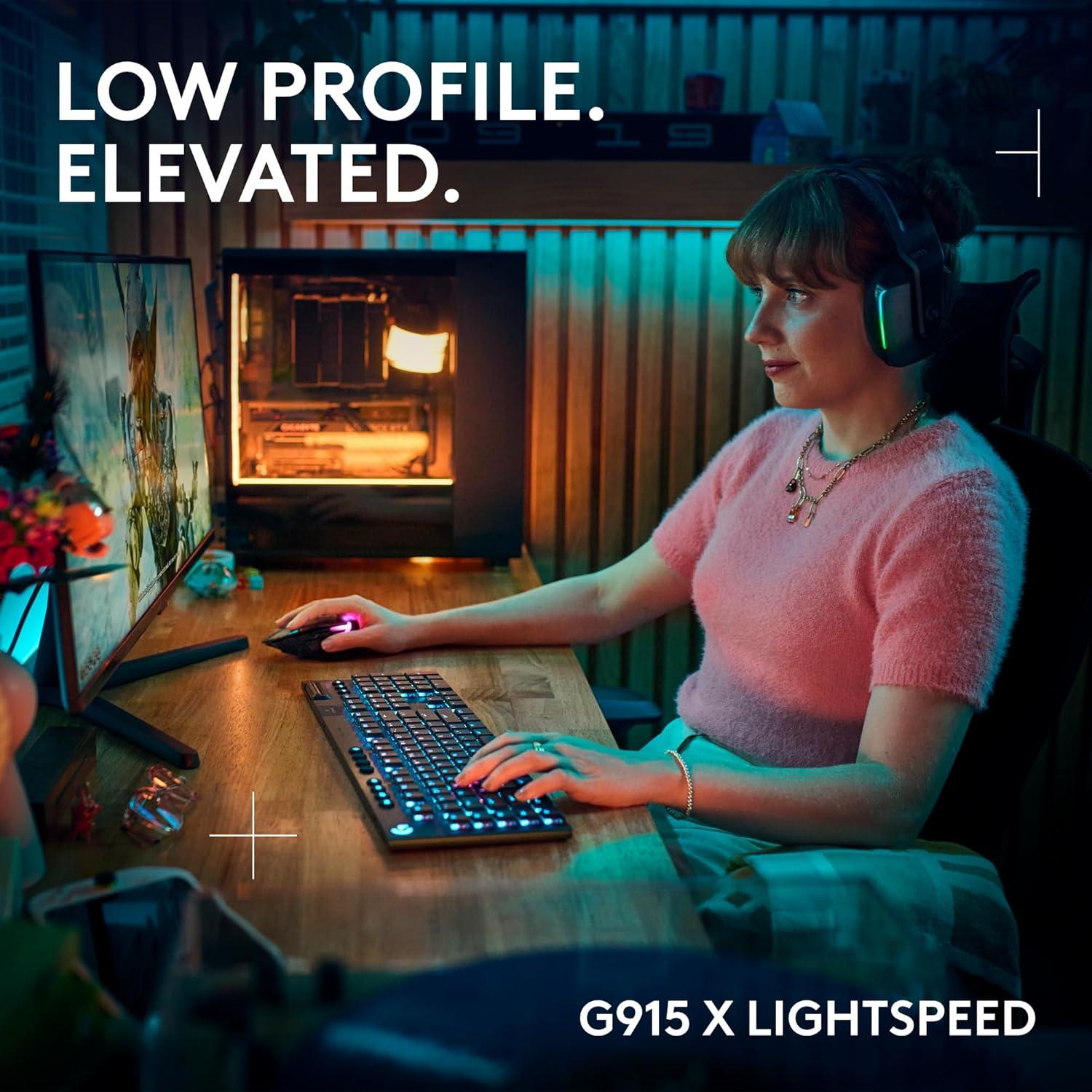 imageLogitech G915 X Lightspeed Wireless Mechanical Gaming Keyboard DoubleShot PBT Keycaps Fully Programmable Keys RGB Backlit MacPC Gaming Keyboards Aluminum Finish GL Clicky Switches BlackBlack
