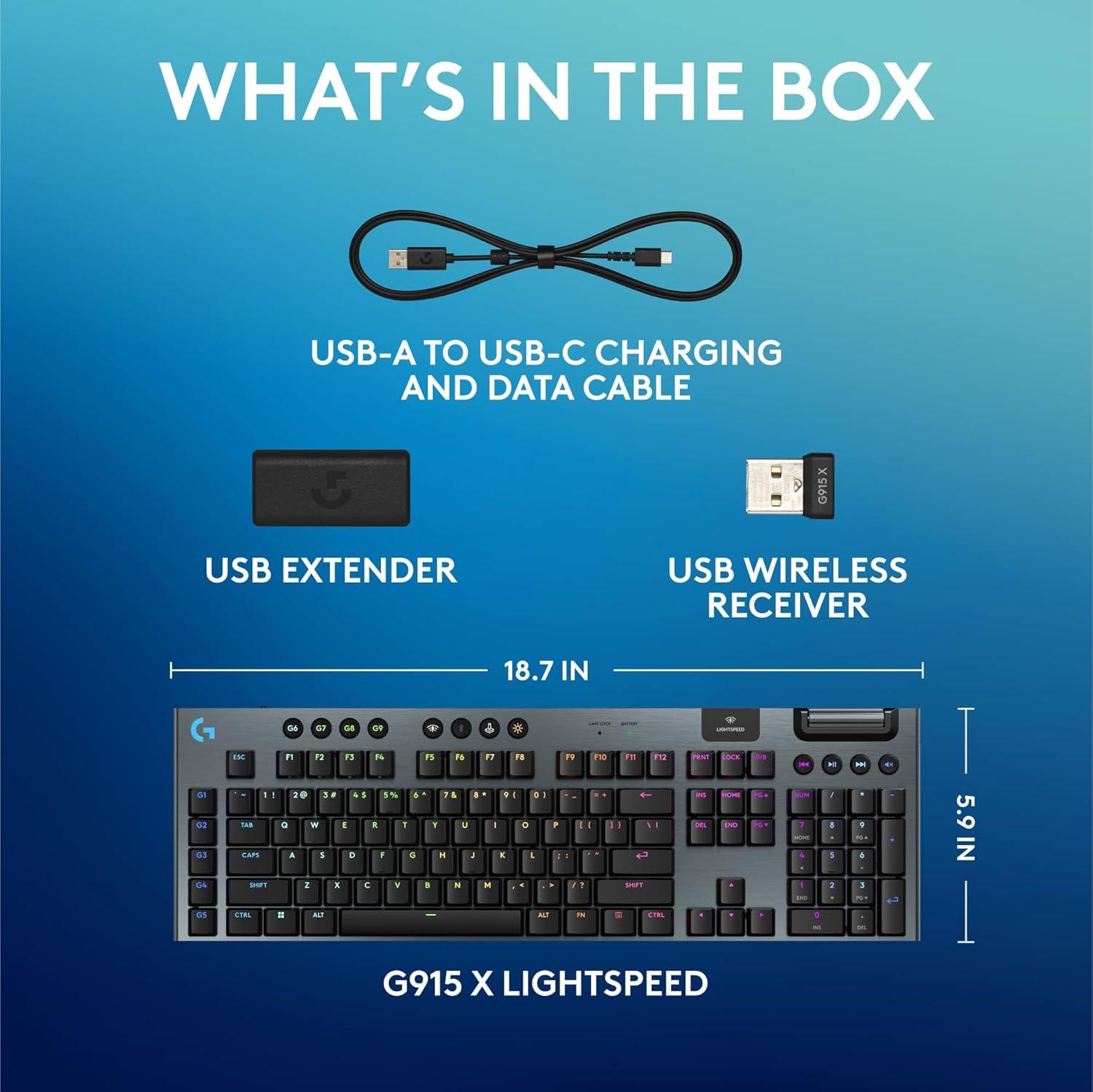 imageLogitech G915 X Lightspeed Wireless Mechanical Gaming Keyboard DoubleShot PBT Keycaps Fully Programmable Keys RGB Backlit MacPC Gaming Keyboards Aluminum Finish GL Tactile Switches Black