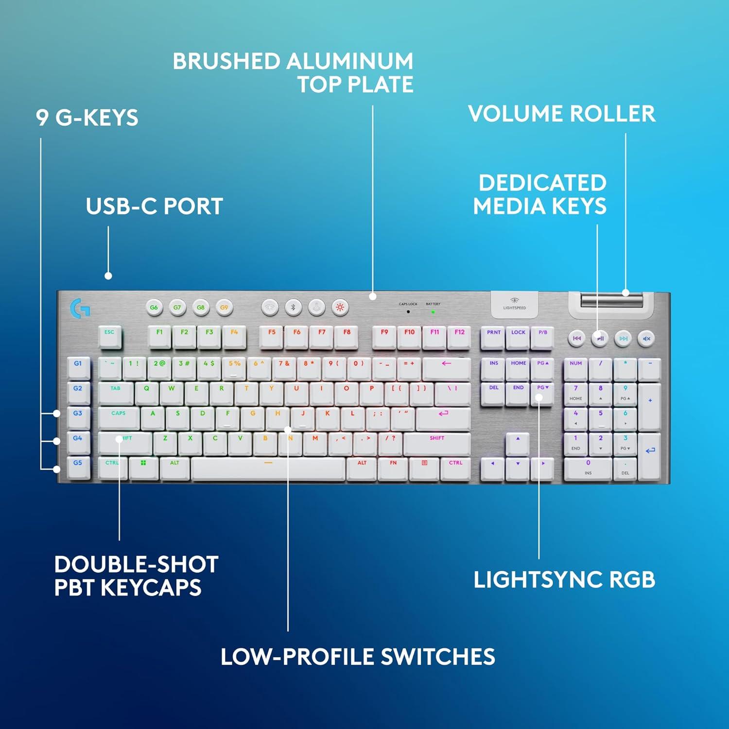 imageLogitech G915 X Lightspeed Wireless Mechanical Gaming Keyboard DoubleShot PBT Keycaps Fully Programmable Keys RGB Backlit MacPC Gaming Keyboards Aluminum Finish GL Clicky Switches BlackWhite