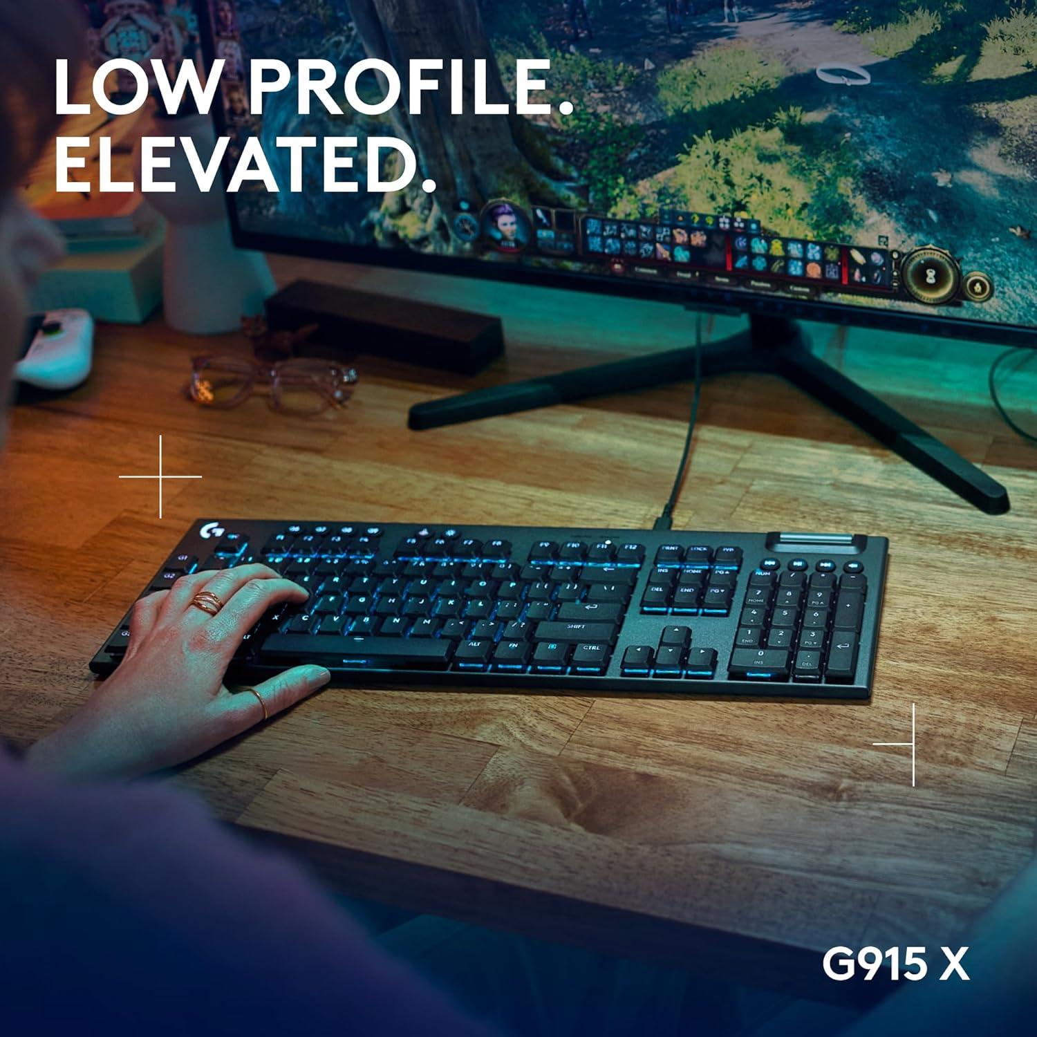 imageLogitech G915 X Wired Mechanical Gaming Keyboard DoubleShot PBT Keycaps Fully Programmable Keys RGB Backlit MacPC Gaming Keyboards Aluminum Finish GL Tactile Switches Black