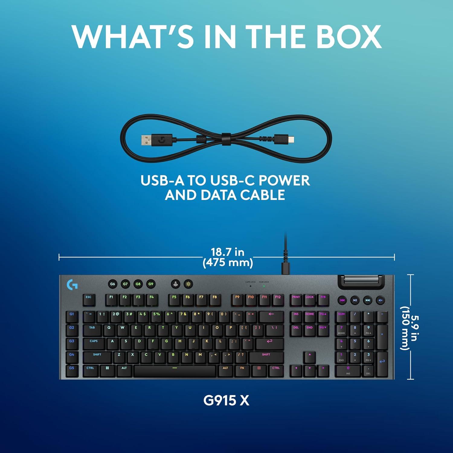 imageLogitech G915 X Wired Mechanical Gaming Keyboard DoubleShot PBT Keycaps Fully Programmable Keys RGB Backlit MacPC Gaming Keyboards Aluminum Finish GL Tactile Switches Black