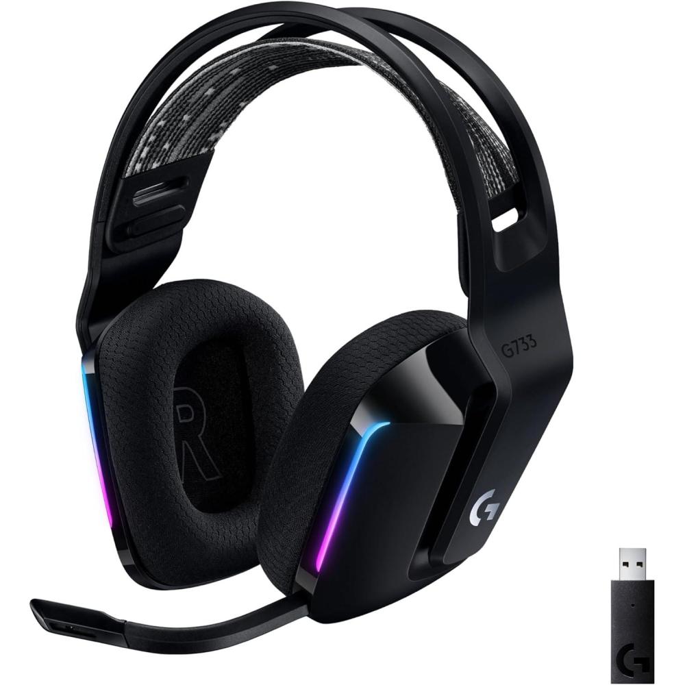 imageLogitech G733 Lightspeed Wireless Gaming Headset with Suspension Headband LIGHTSYNC RGB Blue VOCE mic Technology and PROG Audio Drivers Lightweight 29 Hour Battery Life 20m Range  BlackBlack