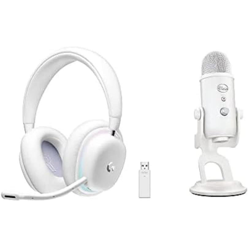 imageLogitech G735 Wireless Gaming Headset  Blue Yeti Premium USB Gaming Microphone Combo for Streaming with Exclusive Streamlabs Themes PCMac  White MistHeadset  Microphone
