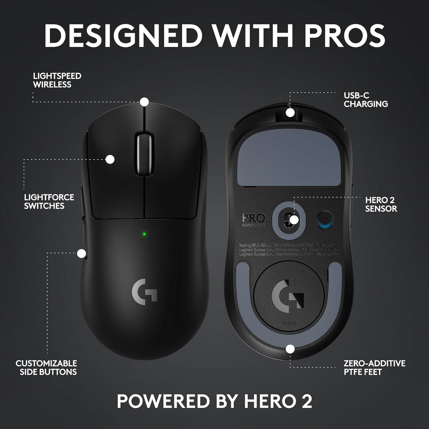 imageLogitech G PRO X Superlight 2c Wireless Gaming Mouse 51 g proGrade Compact Mouse with 5 programmable Buttons USBC Charging 44K DPI Sensor up to 8 kHz Polling for PCMac  BlackWhite