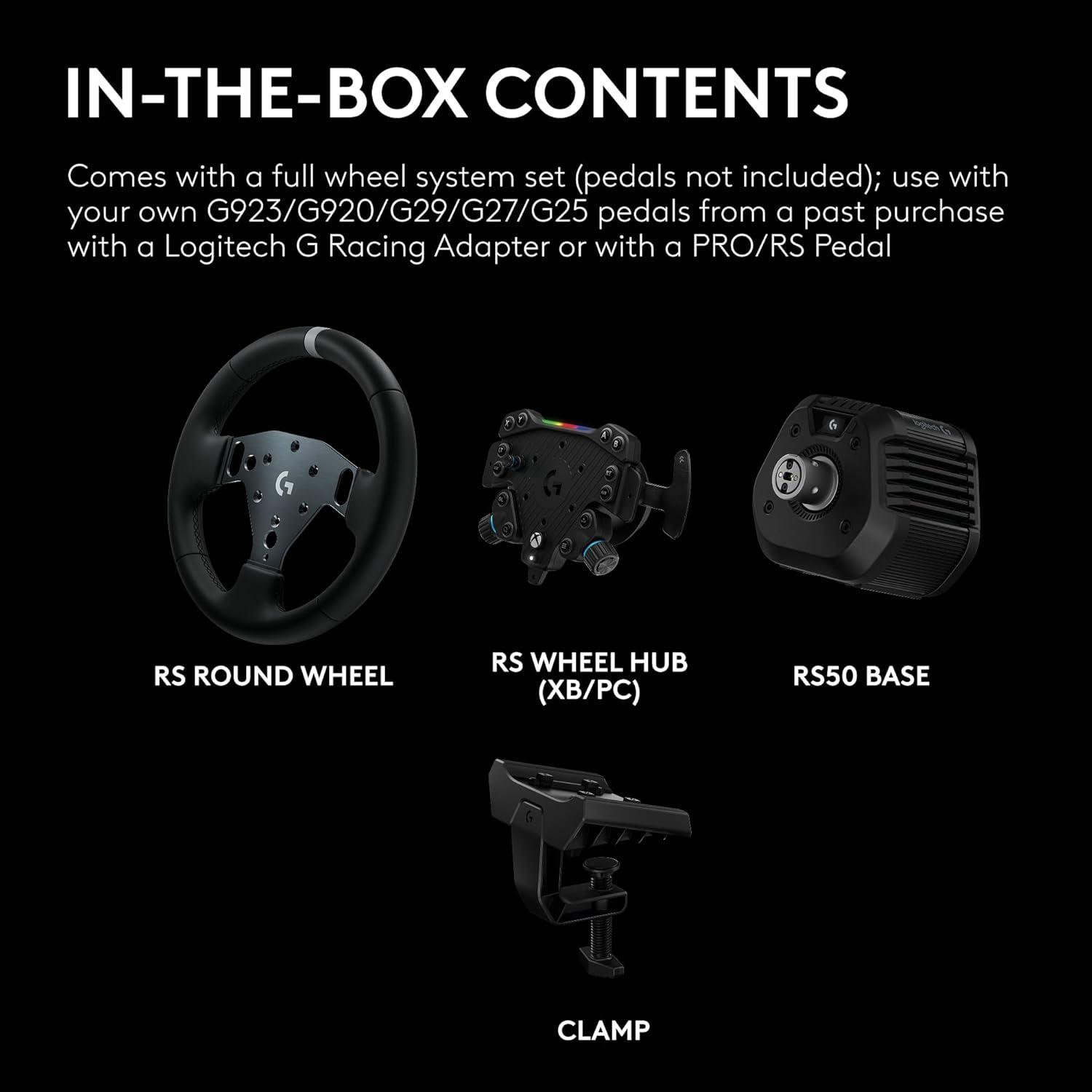 imageLogitech G RS50 System 3Piece Sim Racing Steering Wheel Setup  RS50 Wheel base with 8 Nm Direct Drive RS Wheel Hub with 13 Buttons and RS Round Wheel 11inch  For XboxPC