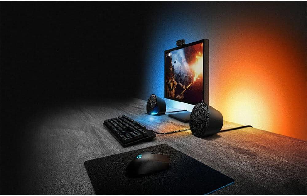imageLogitech G560 PC Gaming Speaker System with 71 DTSX Ultra Surround Sound Game based LIGHTSYNC RGB Two Speakers and Subwoofer Bluetooth USB Immersive Gaming Experience  BlackSpeakers